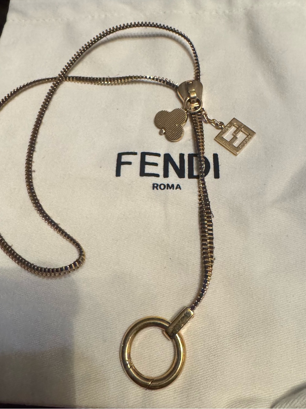 Fendi x Chaos Gold-Tone FF Charm Ring Necklace - Picture 2 of 4